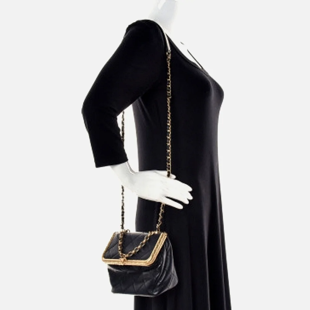 CHANEL Crossbody My Crush Vanity Lambskin Quilted Black Gold Bijoux Chain Handle - Picture 6 of 17